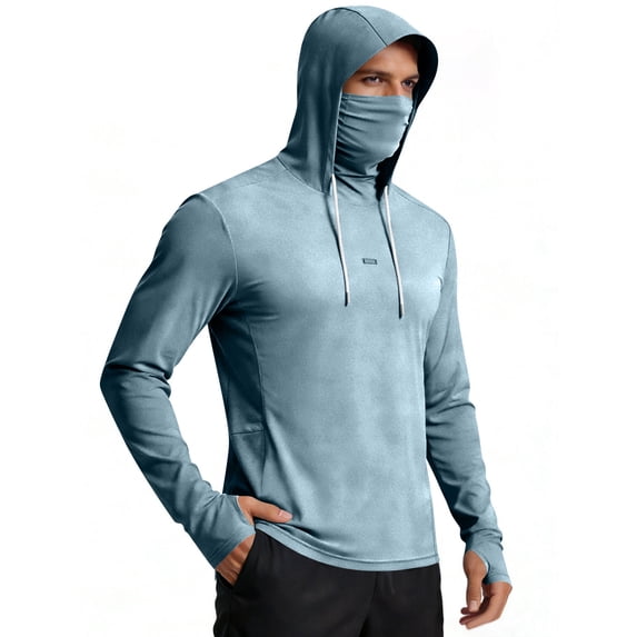 Garbnen Ice Silk Sun Hoodie Mens UPF 50+ Sun Protection Quick Dry Men's Rash Guard Long Sleeve with Face Mask Cooling Summer Outdoor Men Fishing Shirt with Thumb Holes