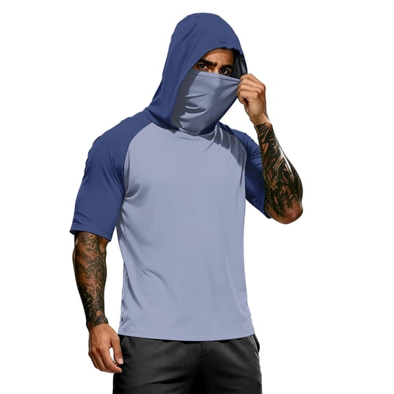 Garbnen Ice Silk Sun Hoodies for Men Raglan UPF 50+ Sun Protection Mens Rash Guard Short Sleeve with Face Mask Quick Dry Cooling Summer Athletic Mens Fishing Shirt