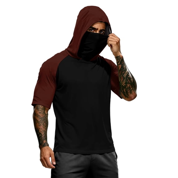 Garbnen Ice Silk Sun Hoodies Raglan UPF 50+ Sun Protection Men Rash Guard Short Sleeve with Face Mask Quick Dry Cooling Summer Going Out Fishing Shirt for Men