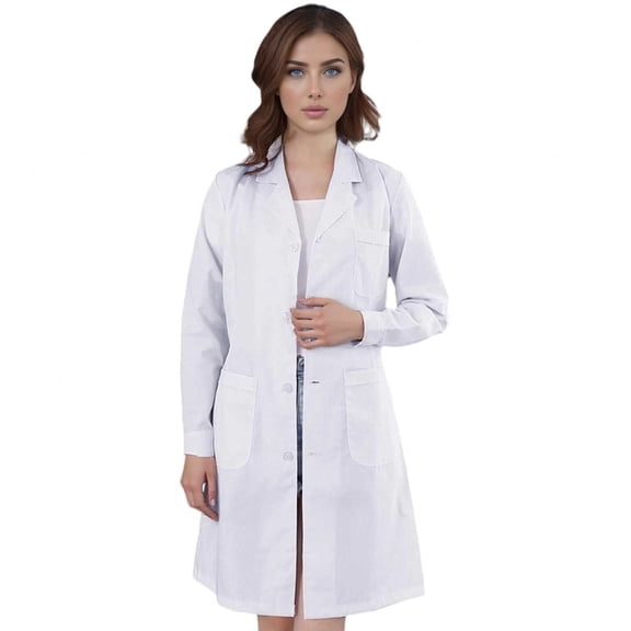 Garbnen Lab Coat for Women Men Unisex Long Sleeve White Doctor Student Career Cosplay Costume Long Medical Costume Coat