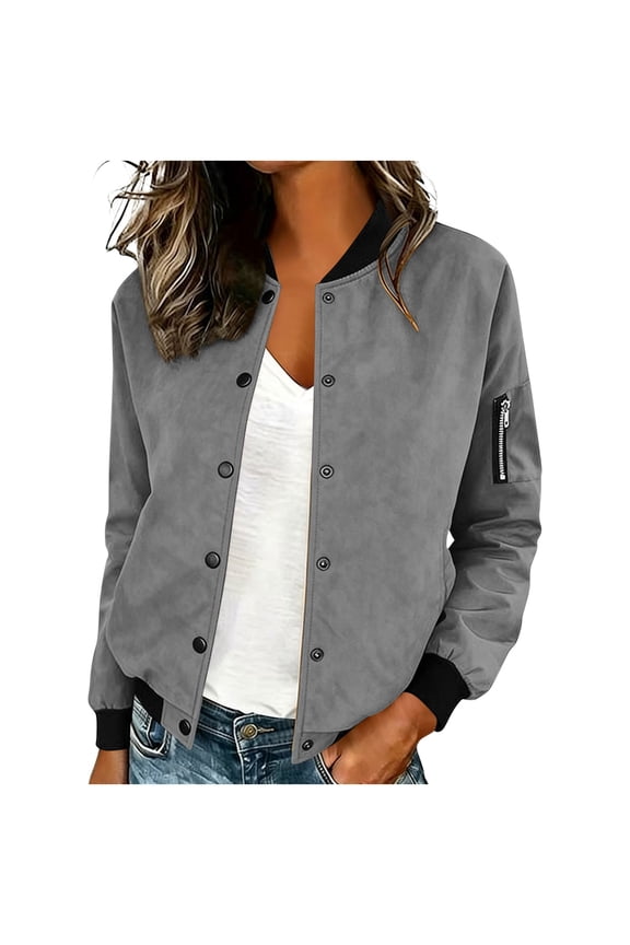 Lightweight Jacket Women Long Sleeve Button Up Coat Spring Fall Casual Outerwear Fashion Work Clothes with Pockets Gray S