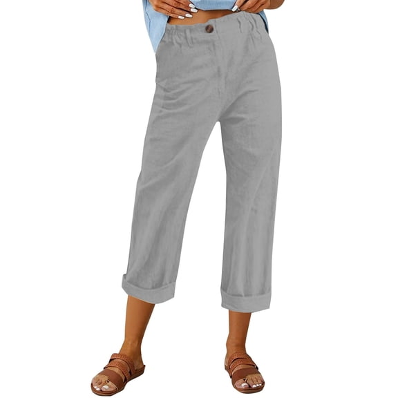 Garbnen Linen Cotton Pants Women Casual Baggy High Waisted Womens Pants Straight Leg Travel Summer Beach Womens Trouser