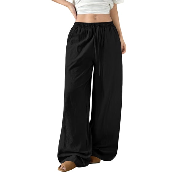 Garbnen Linen Cotton Pants Women Drawstring Loose Comfy Pants Wide Leg Woman Summer Beach Vacation Women’s Trousers with Pocket