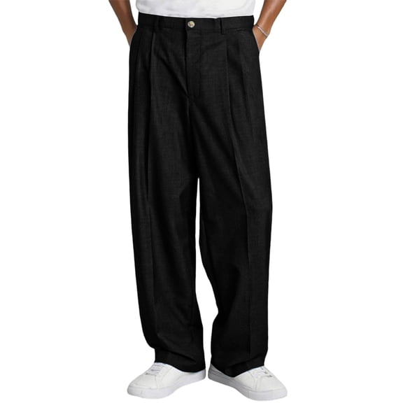 Garbnen Linen Mens Pants Straight Leg Elastic Waist Baggy Trousers Pants for Men Spring Summer Beach Mens Casual Pant with Pockets