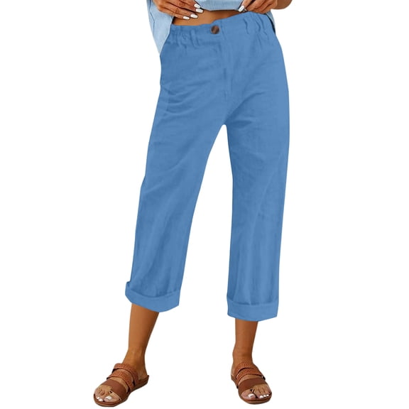 Garbnen Linen Pant Women Casual Baggy High Waisted Straight Leg Pants for Women Summer Beach Vacation Womens Trousers