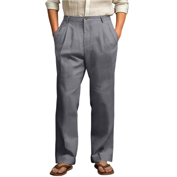 Garbnen Linen Pants Men Straight Leg Elastic Waist Baggy Trousers for Men Beach Spring Summer Men’s Lounge Pants with Pockets