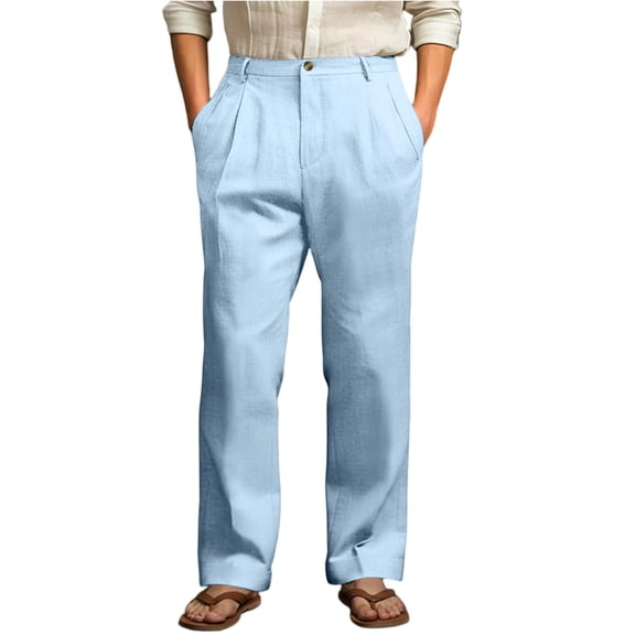 Garbnen Linen Pants Mens Baggy Elastic Waist Wide Leg Mens Trousers Spring Summer Beach Men Pants Casual with Pockets