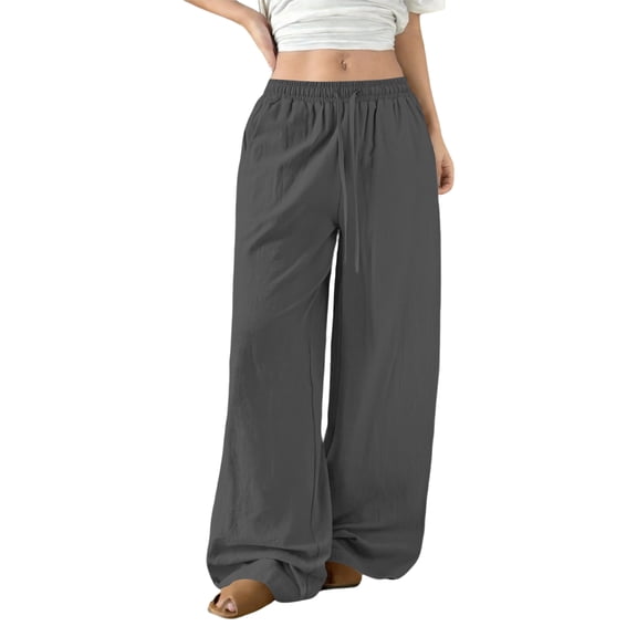 Garbnen Linen Pants Womens Casual Baggy Drawstring Wide Leg Pants Women Summer Beach Vacation Womens Trousers with Pocket