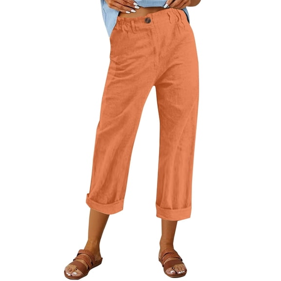 Garbnen Linen Pants Womens High Waisted Loose Comfy Women's Pants Straight Leg Travel Summer Beach Trouser Pants Women
