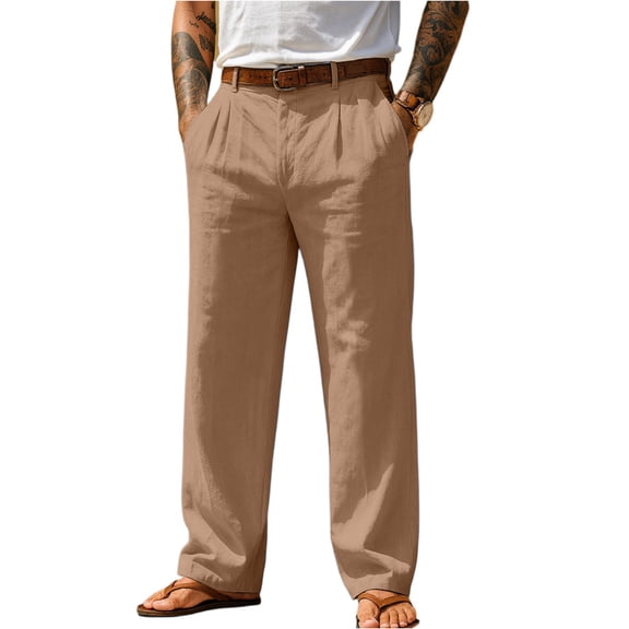 Garbnen Linen Pants for Men Baggy Elastic Waist Wide Leg Trouser for Men Beach Spring Summer Mens Lounging Pants with Pockets