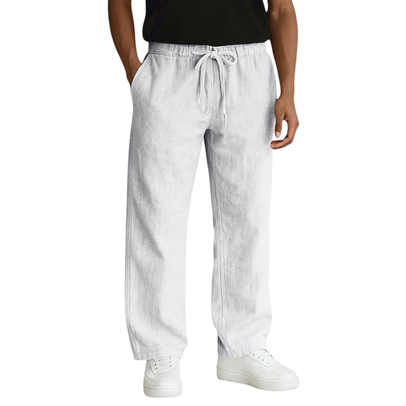 Garbnen Linen Pants for Men Straight Leg Drawstring Baggy Mens Trousers Beach Spring Summer Loose Fit Men's Lounge Pants with Pockets