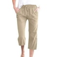 thumbnail image 1 of Garbnen Linen Pants for Women Drawstring Summer Elastic Waist Women's Capri Pants Travel Beach Straight Leg Women Trousers with Pocket, 1 of 6