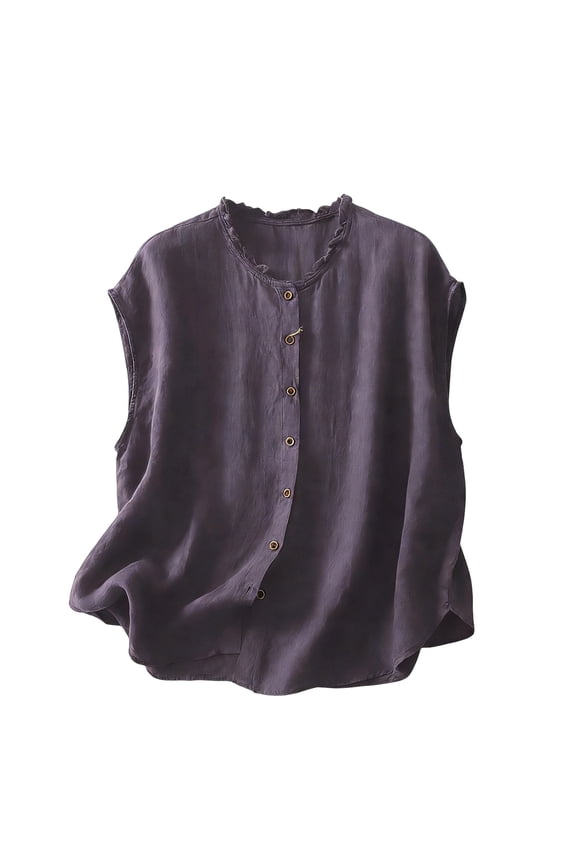 Linen Tank Top Women Crew Neck Sleeveless Button Up Tank Top Flowy Summer Beach Vacation Womens Tunics