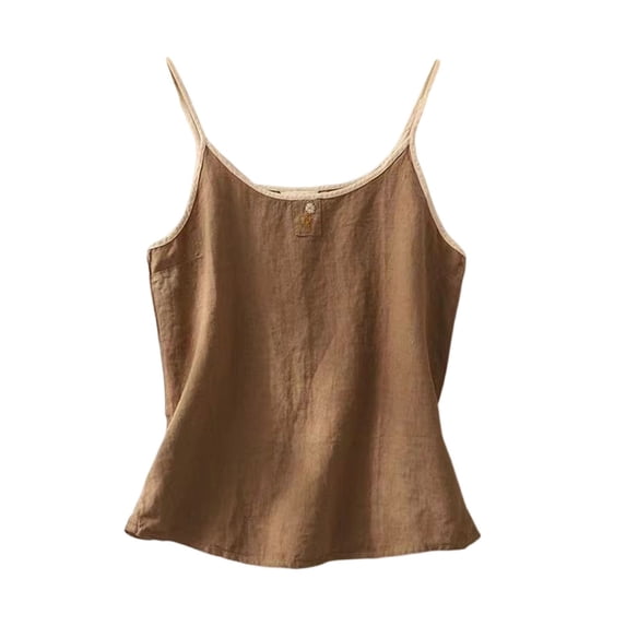Garbnen Linen Tank Top Women Spaghetti Strap Sleeveless Camisoles for Women Summer Beach Travel Crew Neck Womens Tunic Tops