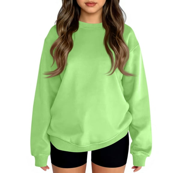 Garbnen Long Sleeve Boys Shirts Crewneck Green Girls' Blouses & Button-Down Shirts Basic Fall Preppy Trending Clothes for Teen Girls 11-12 Years