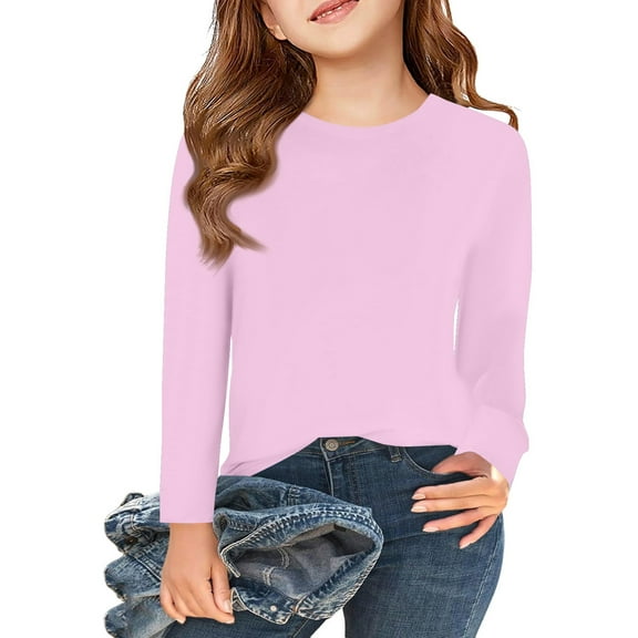 Garbnen Long Sleeve Boys Shirts Crewneck Pink Kids Tshirts Girls Basic Fall Preppy Cute Clothes for Teen Girls 9-10 Years