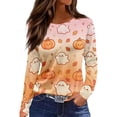 thumbnail image 1 of Garbnen Long Sleeve Halloween Shirts for Women Pumpkin Ghost Spooky Womens Graphic Tshirts Loose Fit Cute Holiday Pullover Tops for Women Yellow XL, 1 of 6
