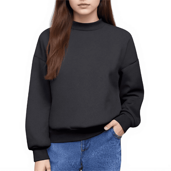 Garbnen Long Sleeve Shirt Girls Crewneck Black Shirts for Teen Girls Trendy Basic Fall Preppy Cute Clothes for Teen Girls