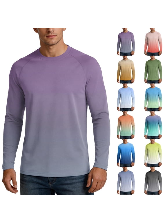 Long Sleeve Shirts for Men UPF 50+ Sun Protection Gradient Men's Rash Guard Cooling Lightweight Summer Outdoor Beach Fishing Hiking Sun Shirt Men Blue XXL