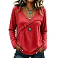 thumbnail image 1 of Garbnen Long Sleeve Shirts Women Raw Edge Hem Women's V Neck Tops Loose Fit Patchwork Fall Winter Casual Trendy Womens&nbsp;blouses S, 1 of 4