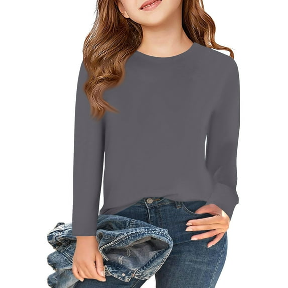 Garbnen Long Sleeve Shirts for Teen Girls Crewneck Gray Shirts for Teen Girls Trendy Basic Fall Preppy Oversized Sweatshirt for Girls 3-4 Years