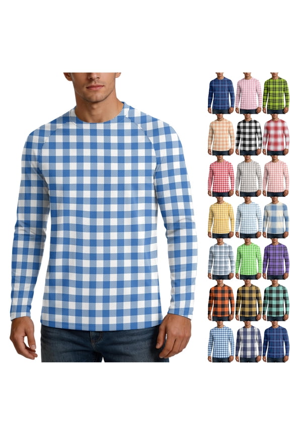 Long Sleeve T Shirt Men UPF 50+ Sun Protection Plaid Rash Guards for Men Cooling Breathable Summer Outdoor Beach Fishing Hiking Men's Sun Shirt Black S