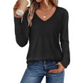 thumbnail image 1 of Garbnen Long Sleeve Tops for Women Fitted Black Basic Womens V Neck Tops Spring Summer Trendy Casual Womens Blouses, 1 of 7