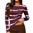 thumbnail image 1 of Garbnen Long Sleeve Tops for Women Striped Slim Fit Crew Neck Tops for Women Basic Color Block Fall Winter Fashion Womens Pullover Tops M, 1 of 5