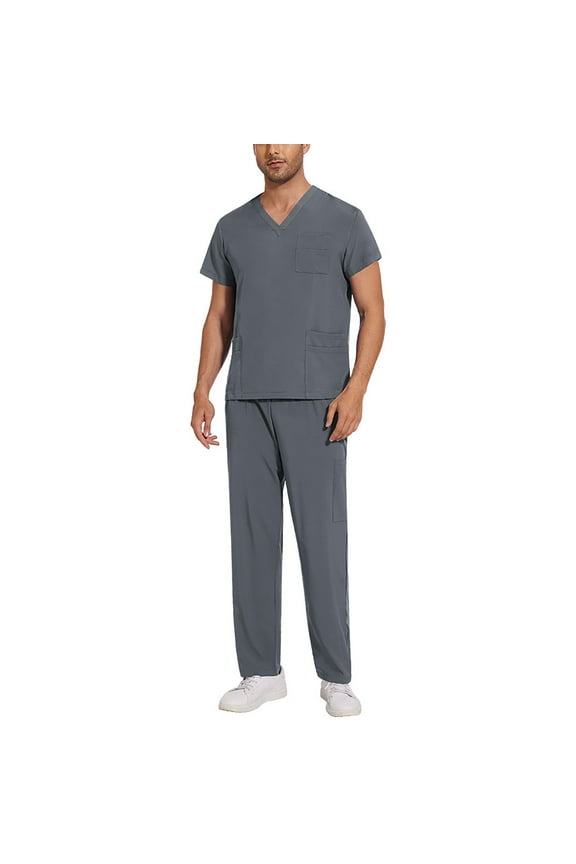 Medical Scrubs Set for Men Stretch V-Neck Mens Scrubs Top Workwear & Cargo Pants Nursing Uniform with Pockets