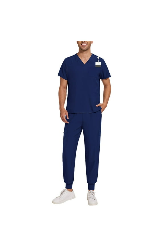 Medical Scrubs Set for Men Stretch V-Neck Scrubs Tops & Jogger Scrub Pants Nurse Uniform with Pockets