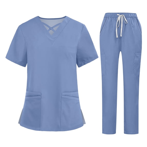 Garbnen Medical Scrubs Set for Women Stretch V-Neck Fitted Scrub Tops Women Stretchy & Cargo Pants Nursing Uniform with Pockets