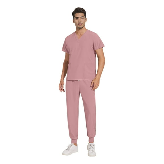 Garbnen Medical Scrubs Top and Pants Stretch V-Neck Mens Scrubs Top Workwear & Cargo Pants Nurse Working Uniforms with Pockets