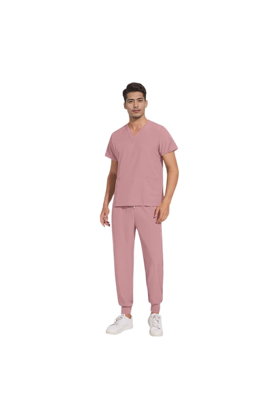 Medical Scrubs Top and Pants Stretch V-Neck Mens Scrubs Top Workwear & Cargo Pants Nurse Working Uniforms with Pockets