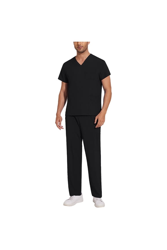 Medical Scrubs Top and Pants Stretch V-Neck Mens Scrubs Top Workwear & Jogger Scrub Pants Nursing Uniform with Pockets