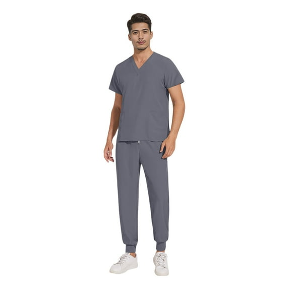 Garbnen Medical Scrubs Top and Pants Stretch V-Neck Scrubs Tops & Jogger Pants Nurse Working Uniforms with Pockets