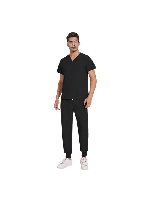 Medical Uniform Men's Scrubs Set Stretch V-Neck Mens Scrubs Top Workwear & Jogger Pants Nursing Uniform with Pockets