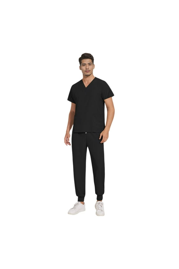 Medical Uniform Men's Scrubs Set Stretch V-Neck Mens Scrubs Top Workwear & Jogger Pants Nursing Uniform with Pockets