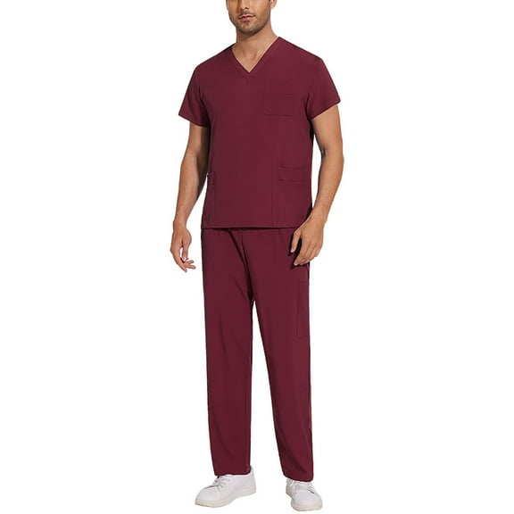 Garbnen Medical Uniform Men's Scrubs Set Stretch V-Neck Scrub Shirts for Men & Jogger Scrub Pants Nurse Uniforms with Pockets