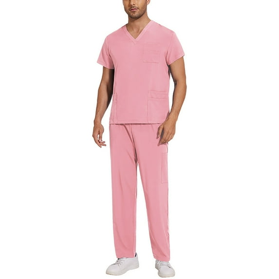 Garbnen Medical Uniform Men's Scrubs Set Stretch V-Neck Scrub Shirts for Men & Jogger Scrub Pants Nurse Working Uniforms with Pockets