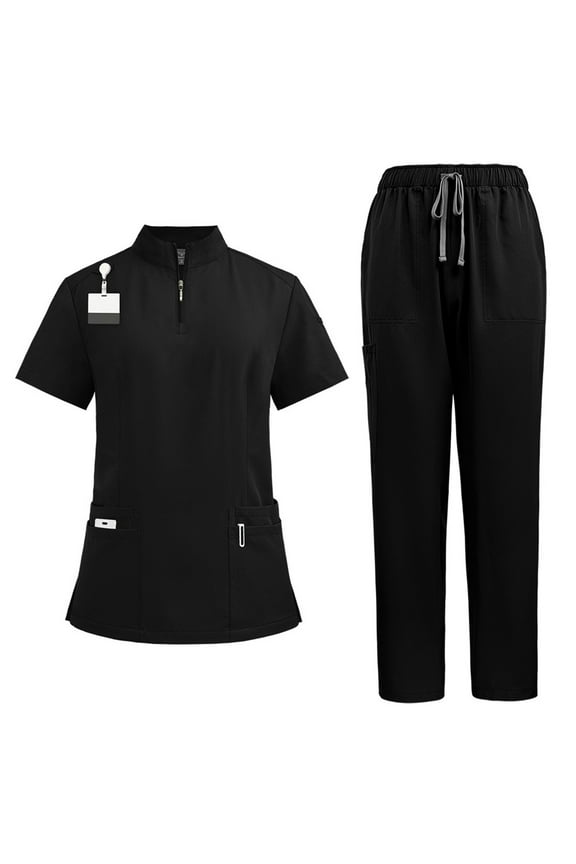 Medical Uniform Women's Scrubs Set Stretch V-Neck Scrub Top & Jogger Pants Nurse Uniforms with Pockets