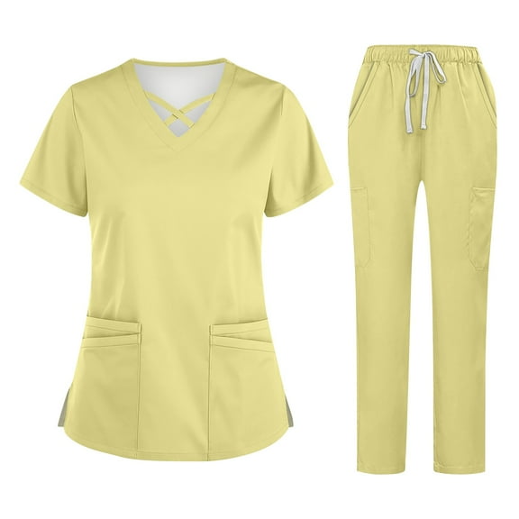 Garbnen Medical Uniform Women's Scrubs Set Stretch V-Neck Womens Scrub Tops & Yoga Jogger Scrub Pants Nurse Uniform with Pockets