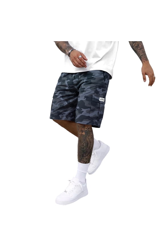 Men Camo Cargo Shorts Camouflage Drawstring with Pockets Men Casual Shorts Camping Spring Summer Outdoor Men Shorts