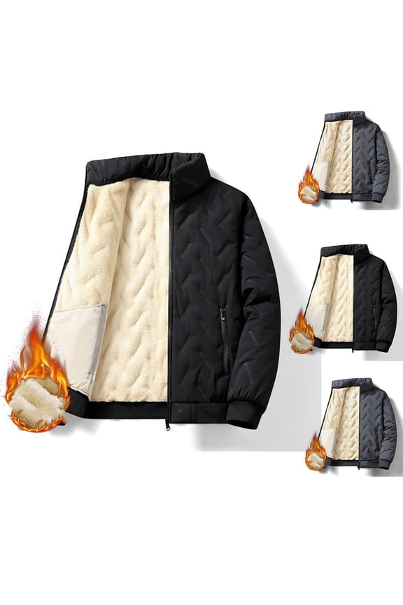 Men Fleece Jacket Thick Winter Thermal Turn Down Collar Mens Full Zip Fleece Jacket Sherpa Lined Coats for Men with Pocket