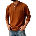 thumbnail image 1 of Garbnen Men Long Sleeve Henley Shirs Casual Basic T Shirts Soild Button Spring Top For Man with Pockets Brown XXXL, 1 of 4