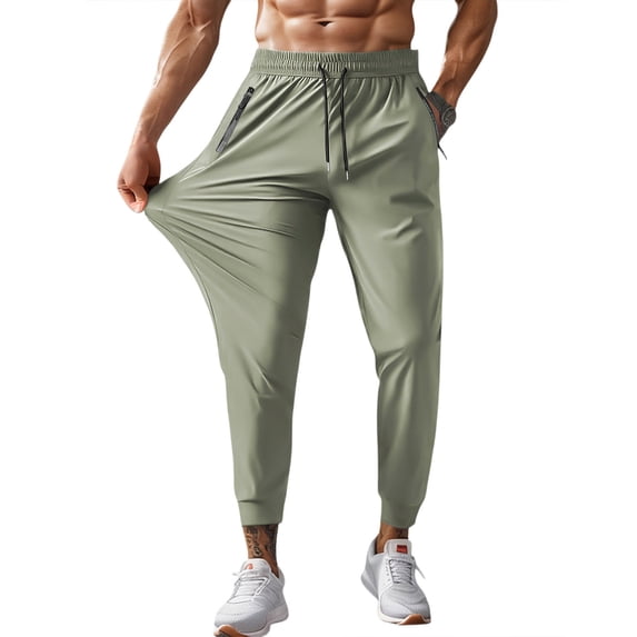 Garbnen Men Quick Dry Pants Ice Silk Stretch Mens Straight Leg Pants Drawstring Cycling Fishing Hiking Pants Man with Zipper Pockets