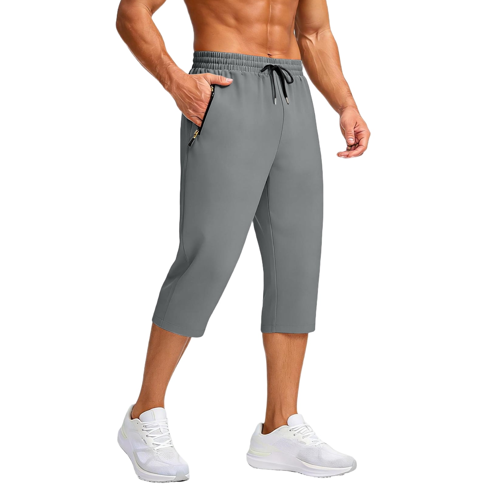Garbnen Men Quick Dry Pants Straight Leg Men's Capri Pants Elastic ...