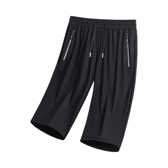 Garbnen Men's Capri Pants Quick Dry Ice Silk Straight Leg Running Pants Men Lightweight Elastic Waist Baggy Stretch Gym Fitness Trousers Men with Zipper Pockets