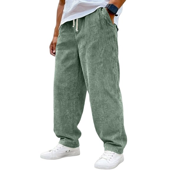 Garbnen Men’s Corduroy Pants Baggy Drawstring Wide Leg Trousers Pants for Men Loose Fit Spring Summer Casual Pants for Men with Pockets