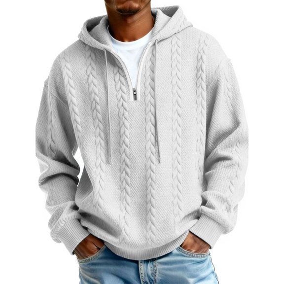 Garbnen Men’s Hoodie Baggy Drawstring Long Sleeve Mens Quarter Zip Sweater Fashion Spring Winter Knit Sweatshirts for Men