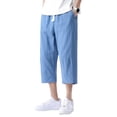 thumbnail image 1 of Garbnen Men's Linen Pants Drawstring Elastic Waist Capri Pants Men Wide Leg Loose Fit Summer Mens Trousers with Pockets, 1 of 5